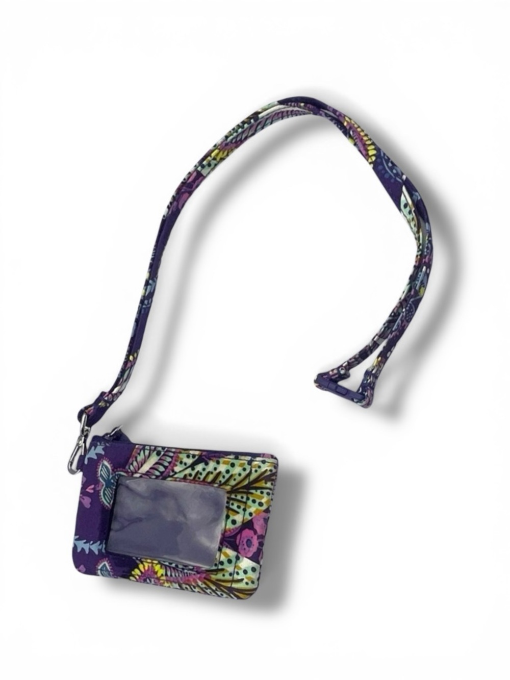 Vera Bradley Batik Leaves Floral Card Holder ID Lanyard - Purple and Yellow